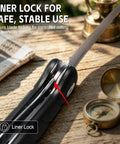 9.09 Inch Folding Bread Knife For Camping And Outdoor Cooking With 4.25 Inch Serrated 8Cr14MoV Stainless Blade showing liner lock