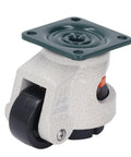Heavy Duty Leveling Casters With Height Adjustable Pads And Smooth Rolling Wheels For Workbenches and Cabinets, close-up view.