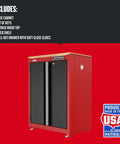 Heavy Duty Metal Garage Storage Cabinet With Two Doors Base Unit, Built To Last Welded Steel Frame, 10,620 Cubic Inch Capacity, Locking System, 1 Inch Butcher Block Work Surface, Made In USA Sedalia Missouri - front view.