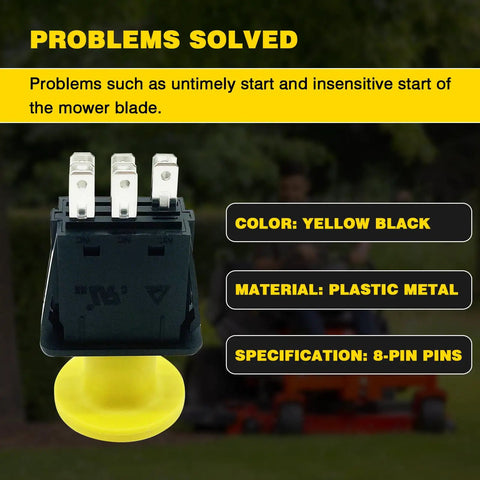 PTO Switch Replacement For Lawn Tractors And Zero Turn Mowers, 8 Pin Blade Clutch Switch, black yellow with metal, model 1722887
