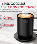 Smart Self Heating Coffee Mug With 14 Oz Size And Intelligent AI Heat Control To Keep Your Morning Brew Piping Hot All Day Long Without Any Manual Hassle For A Total Daily Flex on a coaster.