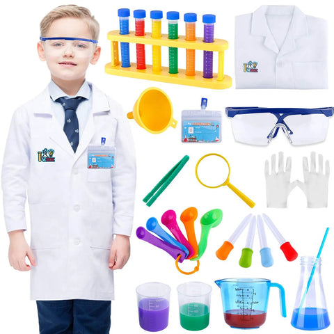 Kids Science Experiment Kit With Lab Coat Dress Up Costume And Role Play Fun, Hands On STEM Activities For Boys And Girls 6 Plus