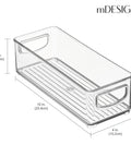 Clear stackable plastic food storage bin with easy grab handles, dimensions shown, part of Ligne Collection six pack for pantry organization.
