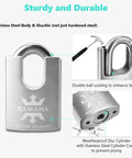 Built Tough Heavy Duty Stainless Shrouded Padlock With Keys, 2 Pack, showcasing SUS304 weatherproof lock features and security details.