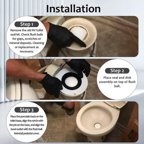 RV Toilet Seal Kit Replacement For Dometic Sealand VacuFlush Toilets 110 111 210 510 Upgraded Bowl Seal Without Drain Holes For Precise Fit No Shifting Easy Install Leak Free Flush installation steps