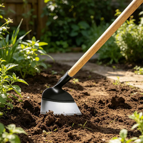 Beefy Heavy Duty Garden Hoe Head For Weeding And Digging, Round Eye Hand Hoe Tool For Agriculture, Rugged Steel, In Use