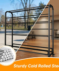 Adjustable Hanging Rod Bracket Floor To Ceiling Display Rack in black cold rolled steel indoors and outdoors view