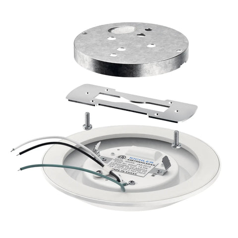 6.4 Inch Led Flush Mount Ceiling Light White Finish Delivers 1000 Lumens components for installation, showing wiring and metal parts.