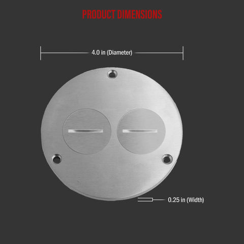 Real Deal Stainless Steel Four Inch Screw Cap Floor Box Cover With Twenty Amp Outlet For Hardwood Tile And Marble Floors No Fuss Clean Install Quick Flush Mount Power Drop, showing dimensions 4.0 in diameter.