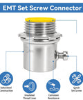 Solid As A Rock 3/4 Inch Emt Conduit Connectors 25 Pack Zinc Plated Set Screw Fittings With Insulated Throat detailed view.