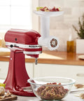Red stand mixer using Game Changing Food Grinder And Fresh Prep Slicer Shredder Attachment Bundle For Stand Mixers Power Hub