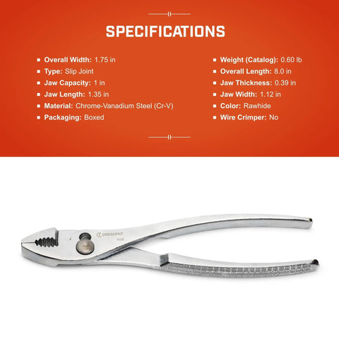 Curved Jaw Slip Joint Pliers With Built In Wire Cutter For Home Repair And Electrician Tasks 8 Inch detailed view