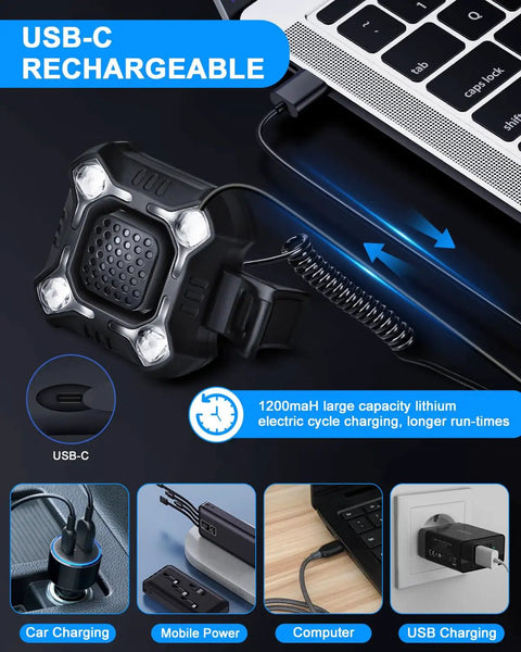 USB-C charging of 2 In 1 Bike Horn With Headlight 118dB Loud Bicycle Bell USB C Rechargeable Three Light Modes IP65 Waterproof