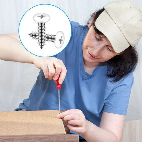Built Tough Number 8 Pan Head Screws Self Tapping Stainless Steel Assorted Fastener Kit 100 Piece Set being used in a DIY project.