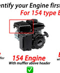 Comparison of Lifan, 154, and Baja engines highlighting muffler positions for engine identification instructions