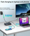 Thunderbolt Docking Station Expands 3 4K 60Hz Displays For M1 M2 M3 M4 MacBook Pro Air Using Displaylink Tech charging setup with laptop.