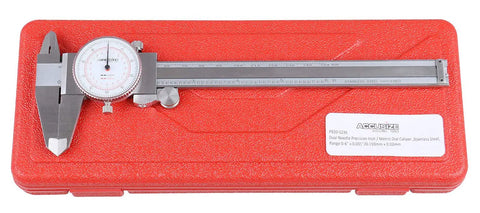 Pro Grade Dual Needle Dial Caliper For Builders And Machinists, 0-6 Inches And 0-150 Millimeters, 0.001 Inch And 0.02 Millimeters Resolution, Stainless Steel, Inch And Metric Reading, Easy To Read Large Dial, Micro Adjusted Slide