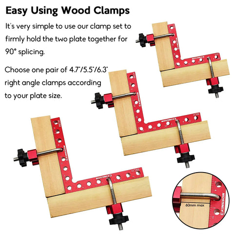 Set of 90 Degree Corner Clamps for Woodworking Aluminum Alloy Pro Grade Right Angle Clamps Kit in 4.7, 5.5, 6.3 Inches with Square Tool for Frames