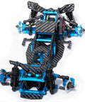 Tool Free RC Chassis Frame Parts Upgrade Kit For 1 By 10 Drift Cars D5 Style Lightweight Alloy Frame Set, blue and carbon fiber design.