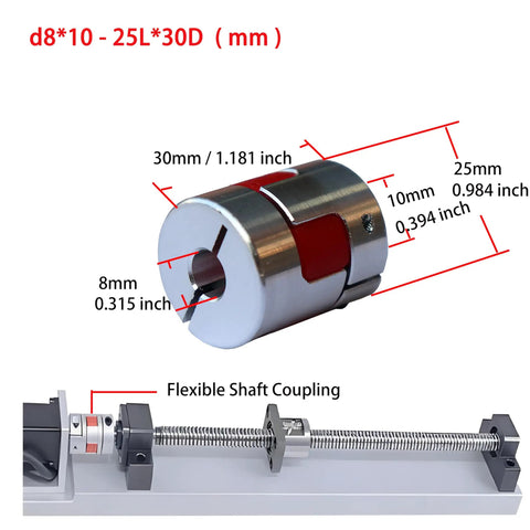 8Mm To 10Mm Bore Shaft Coupling Aluminum Alloy Pro Grade 25Mm Diameter 30Mm Length with measurements diagram.