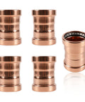 Five Piece 4X4 Inch Copper Press XL Coupling Fittings With Stop Fits Type M L K Tubing, showcasing durable copper press fittings.