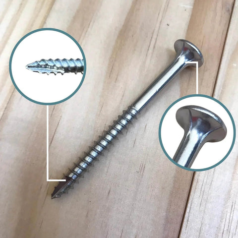 Marine Grade 316 Stainless Steel Wood Screws Size 10 x 2-1/2 Inch Flat Head Square Drive Self Tapping Rust Resistant