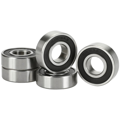 Four silver steel mini bike wheel bearings with black seals (6202RS)