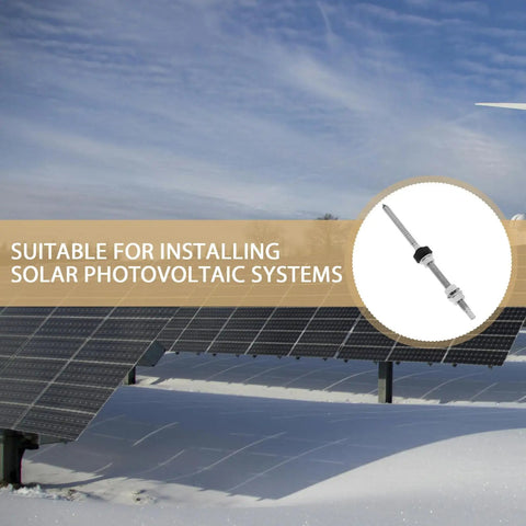 Heavy Duty Stainless Steel Solar Hanger Bolts With Slick Adjustable Height Mounts For All Weather Hitch Free Rooftop Installation And Bull Strong Panel Alignment on solar panels in snow.