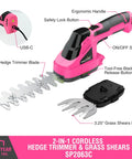 Slick Cordless Hedge Trimmer And Grass Shears 2 In 1 Lightweight Electric Bush Tool with USB-C, 5.5" trimmer blade, ergonomic grip.