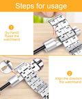 Watch Link Removal Tool Kit For Band Adjustment And Replacement, Pro Grade Watch Repair Set shown with metal watchband.