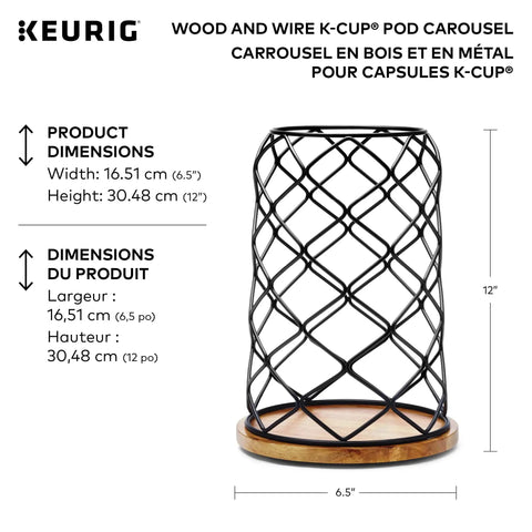 K Cup Carousel Coffee Pod Holder With 360 Degree Rotation Acacia Wood Base And Matte Black Metal Finish Holds 49 K Cup Pods Modern Grab And Go Countertop Organizer For Busy Mornings dimensions