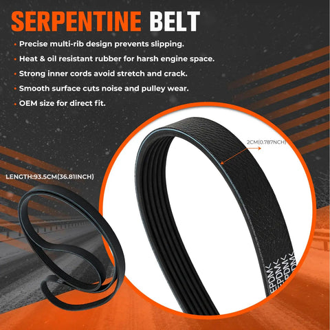 Upgrade Your BMW 3.0L Ride Smooth With A Fresh Serpentine Drive Belt Tensioner And Idler Pulley Kit For 2006 To 2013 Models Like The 325i 328xi And X3 That Keep The Engine Purring Without Any Weird Noises Or Slippage. Black multi-rib serpentine belt, 93.5cm long, 2cm wide