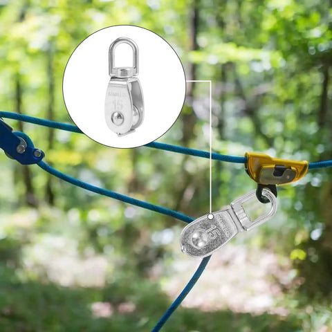 20 Piece M15 Stainless Steel Single Pulley Block For Lifting And Towing with swivel hook and wire rope in outdoor use