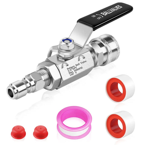 High Pressure Washer Ball Valve Kit With 5000 PSI Capacity, Three Eighths Inch Quick Connect Shut Off Ball Valve For Power Washer Hose, Stainless Steel
