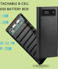 Slick 8 Slot 18650 Battery Holder With Usb C Fast Charging And Crisp Lcd Display, showing interior slots and detachable cover.