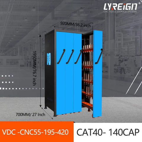 BT40 CAT40 CNC Tool Storage Cabinet With Vertical Drawers Heavy Duty Workhorse Steel Tool Holder Rack For Warehouses And Machining Centers ABS Tool Holders Absorb Shock Blue, 920x1950x700mm