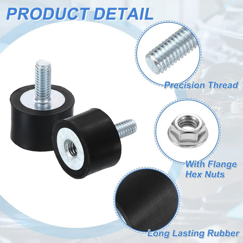 Heavy Duty M4 Rubber Mounts 4Pc Anti Vibration Isolator Kit With Zinc Plated Steel Hardware showing precision threaded design.