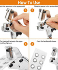 Step-by-step guide of the Heavy Duty Grommet Tool Kit With Eyelet Plier Handheld Puncher Set using 3/8 inch grommets.