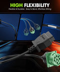 OBD2 To J1939 9Pin Adapter Cable Type 2 for Heavy Duty Rigs and Commercial Vehicles showing flexible wiring and connectors