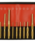 Knurled Brass Punch And Scraper Set 12 Piece Metric Pro Grade Non Marring Non Sparking Includes 6mm 10mm 13mm Drifts And 10mm 13mm Scrapers 3 12mm Pin Punch Made In USA Anti Slip Pouch With Loop Fastening For Safe Storage