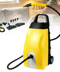 Gavscient High Temp Steam Cleaner For Home Cars And AC, yellow multi-surface washer with hose and accessories on a sofa.