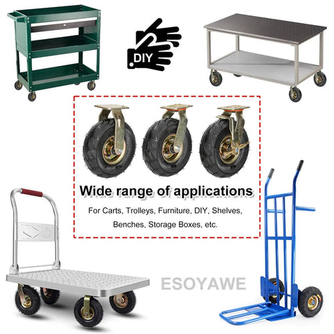 Tough As Nails Heavy Duty Pneumatic Caster Wheels 4 Pack 8 Inch 250mm Industrial Swivel Casters With Brakes on carts and trolleys.