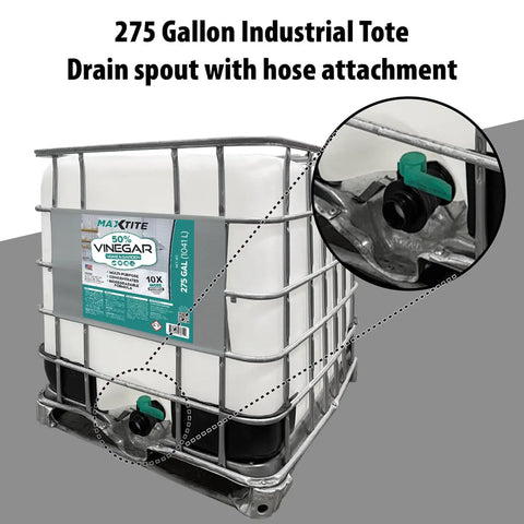 Industrial Strength 50 Percent Vinegar Concentrate Acetic Acid 275 Gallon Tote For Commercial Cleaning And Industrial Use Bulk Supply Refill Your Own Bottles Or Use As An Ingredient, drain spout with hose attachment