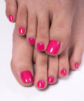 CurvLife Hot Pink Press On Toenails Short Square Glossy Soft Gel Fake Nails With Adhesive Tabs Natural Fit Reusable on feet.