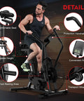 Air Resistance Fan Bike With Dual Action Handlebars And Dual Layer Transmission for home gym HIIT cardio workout details shown