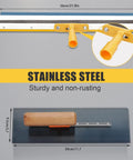 Pro Grade Self Leveling Concrete Tool Kit stainless steel trowel with wooden handle, dimensions detailed for concrete floors