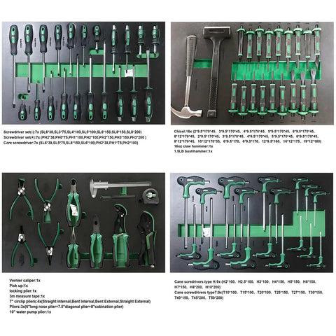 13 Drawer Rolling Tool Cart With Wood Worktop, Lockable Steel Tool Cabinet On Brake Casters, showing 348-piece tool set