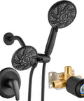 Dual 2 in 1 Shower Head Kit High Pressure Combo System With 6 Modes ABS Handheld Spray Shower Trim Kit Includes Valve Body Matte Black Finish