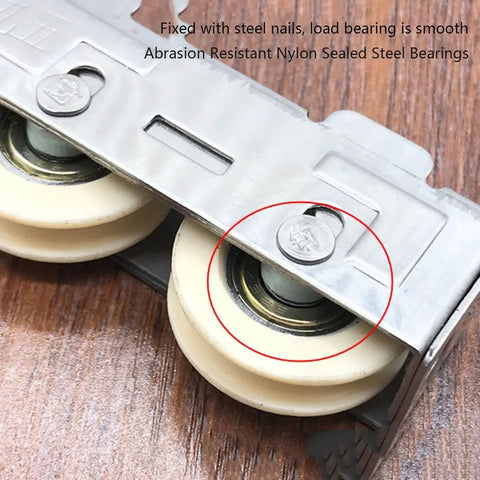 Close-up of Buttery Smooth Double Wheel Window Roller 802 Style with nylon sealed steel bearings for aluminum doors.