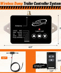 Dimensions and components of Dump Trailer Wireless Remote Controller For 3 Wire And 4 Wire 12V Hydraulic Dump Trailer, includes remote.